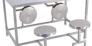 Stainless Steel Dining Table with Folding Chairs
