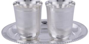 Gsm Silver Plated Juli Diamond Glass Set with Oval Tray 3 Pcs. ( 17cmx21cmx9cm)