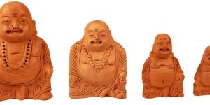 Wooden Laughing Buddha Statue