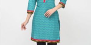 Aqua Blue Color Cotton Designer Kurtis