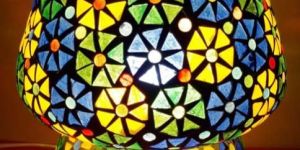 Multi Colored Geometical Design Flowers Glass Table Lamp