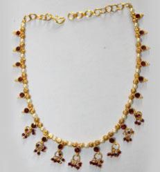 Pearl Necklace with Maroon Stone