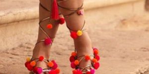 High Quality Woman Gypsy Boho Colorful Pompom Sandals