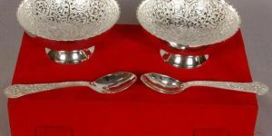 Brass Capsule Bowl Set with Spoon Silver Plated