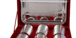 Brass Glass Set Straight with Tray Silver Plated