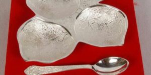 Brass Khan Safa Leaf with Spoon Silver Plated