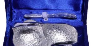 Brass Swan Shape Bowl with Spoon Small Silver Plated