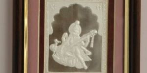 Silver Saraswatiji Photo Frame