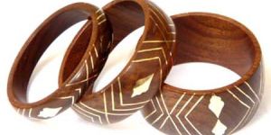 Wbngl 1487 Brass Inlay Wooden Bangle