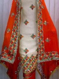 ladies unstitched phulkari embroidered suit set