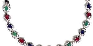 Rhodium Plated Sterling Silver Bracelet with Precious Stones
