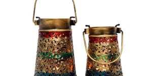 Set of Two Iron Jali Basket T-Light Holder