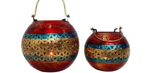 Set of Two Iron Jali Lota T-Light Holder