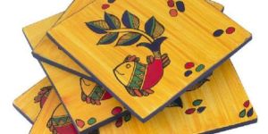 Square Coasters with Fish Figure Set of 6 ( 4 Inch )