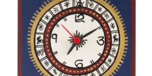Square Warli Painted Blue Table Clock
