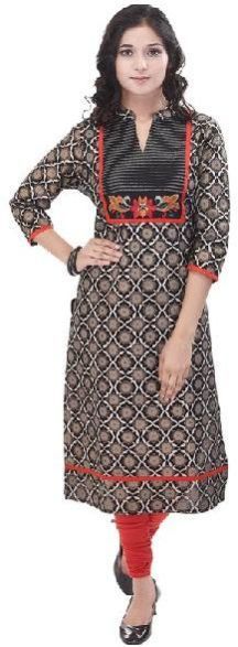 Brown Embroidered Cotton Kurtis