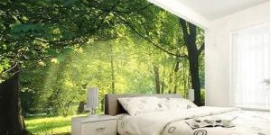 Green PVC Nature Bedroom Wallpaper